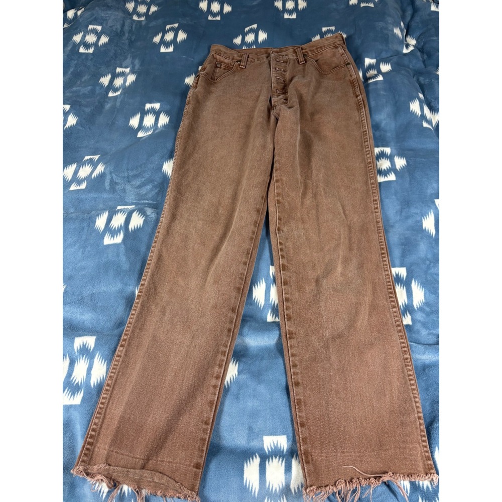 Wrangler Vintage High Waisted Brown Button Fly Straight Leg Jeans USA Made 11/12